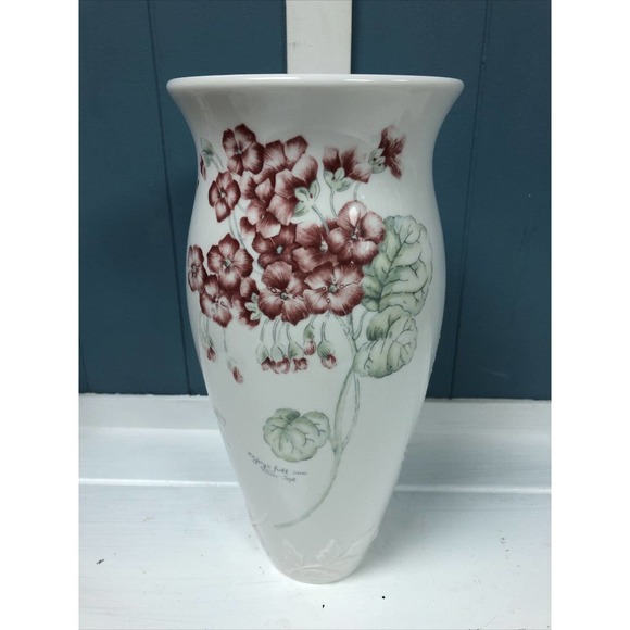 Lenox‎ Artist Sketchbook 11" Pink Pelargonium Zonal Vase Flowers Floral - Picture 2 of 5